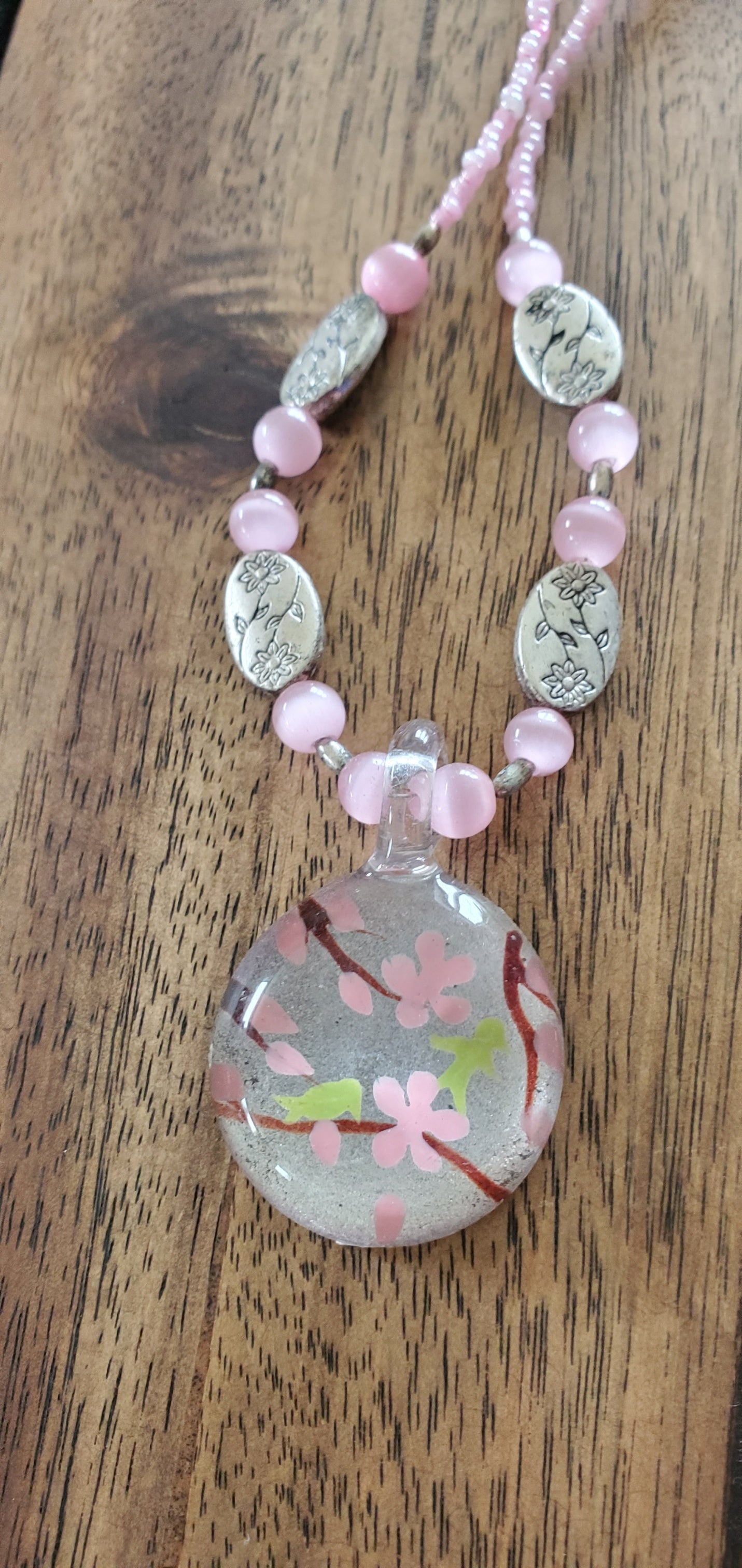 Pink Botanical Beaded Necklace