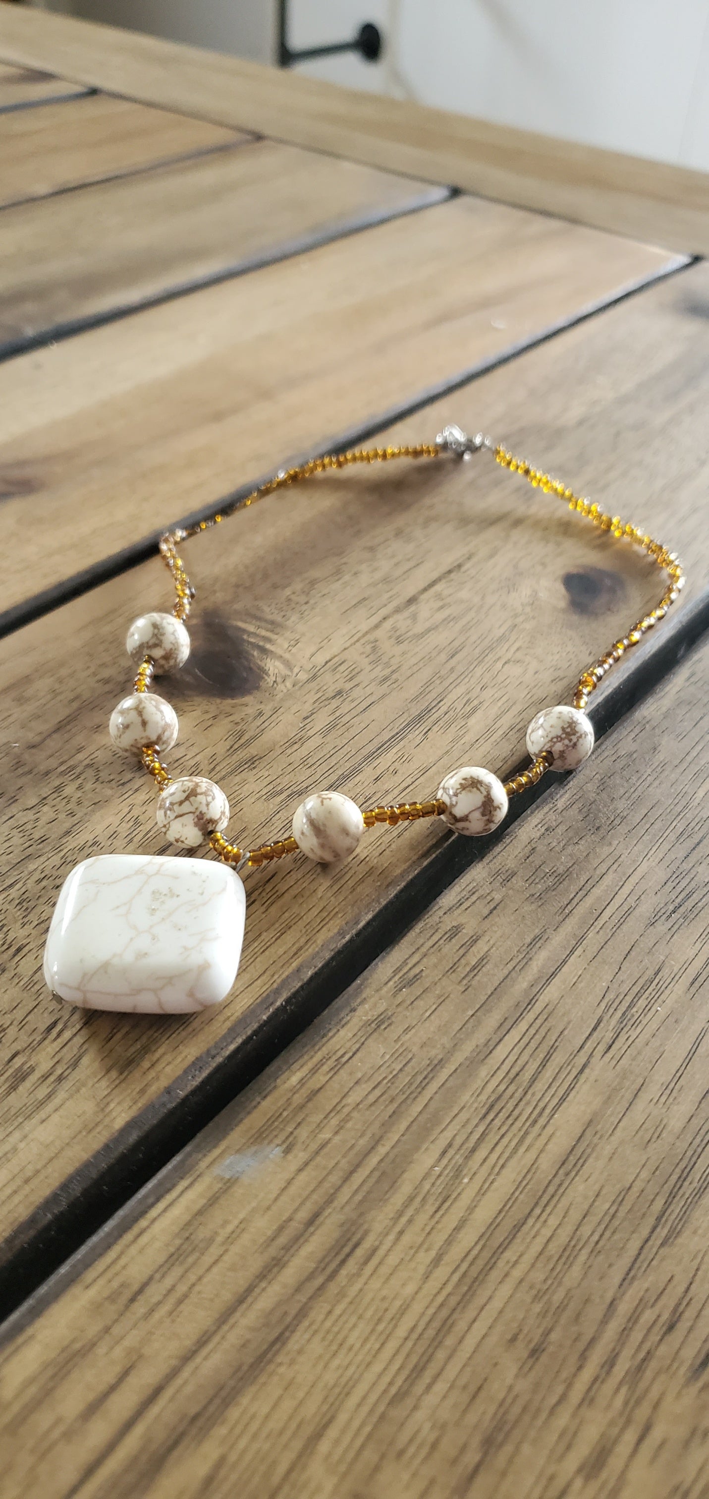 Brown Stone and Glass Bead Necklace