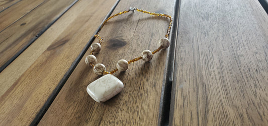 Brown Stone and Glass Bead Necklace