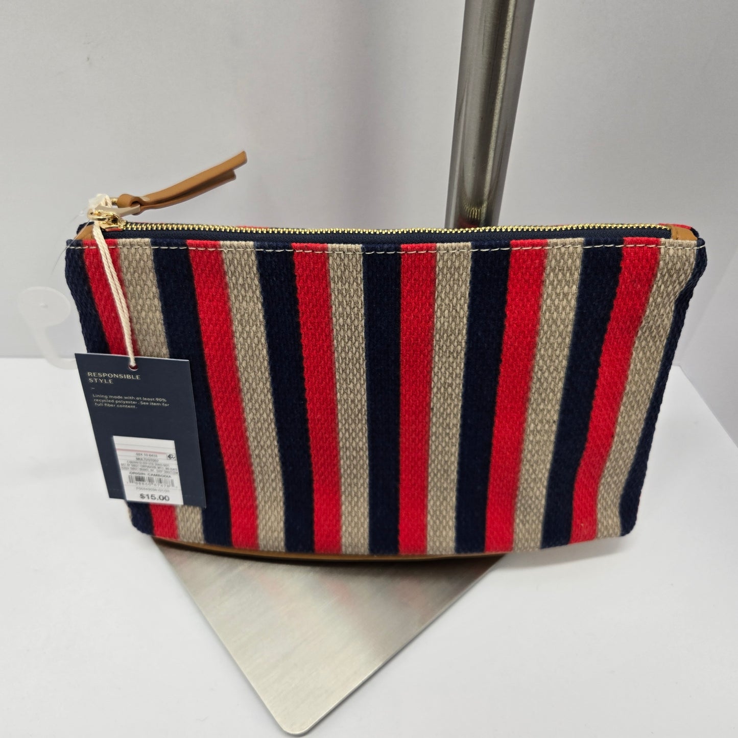 Universal Thread Striped Canvas Makeup Pouch/Clutch