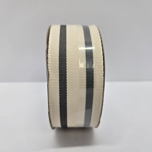 1.5" Ribbed Ribbon 15' Ivory & Black/Dark Gray Stripe - Wondershop™