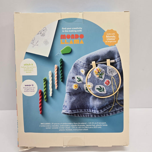 Bucket Hat Floral Embroidery Craft Kit - Mondo Llama