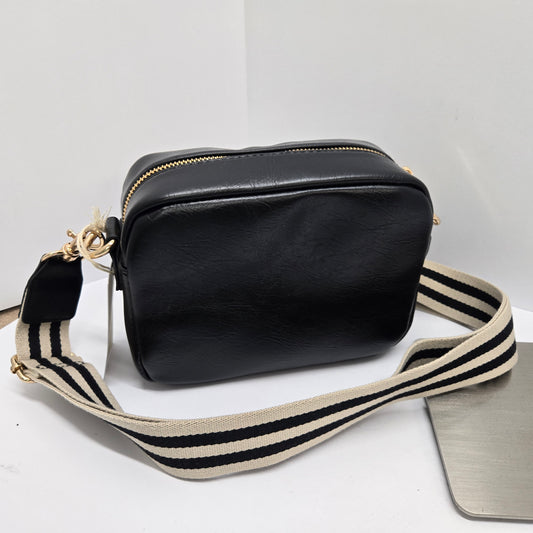 Universal Thread Checker Black/Off-White Crossbody Camera Bag w/Adjustable Strap