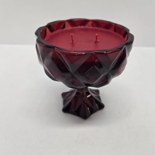 4" Faceted Coup Haunt Couture Glass Red Wax Filled 2-Wick Candle
