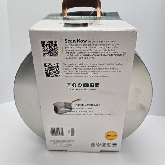 Cuisinart 8qt Classic Stainless Steel Matte Black Stock Pot with Cover Blushed Bronze Handle: 10.5" Diameter,