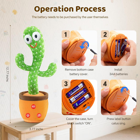 Dancing Cactus Plush Toy Recording Lights, pre-loaded songs, repeats & more