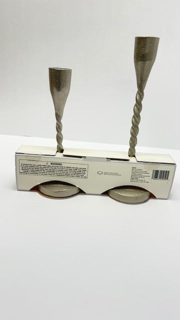 Set of 2 9" x 3" ; Metal Taper Candle Holders Silver - Threshold designed