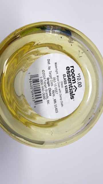 Tall Glass Vase Bubble Yellow Fall Autumn Table Decor 9.5”h x 4”d