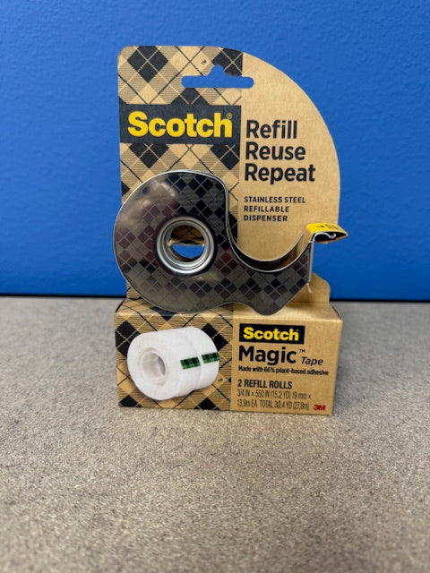 Scotch Stainless Steel Magic Plant Based Tape Dispenser with Refill 0.75 in.