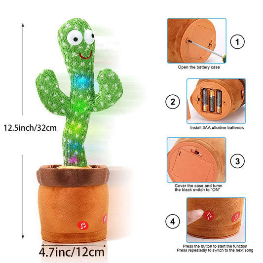 Dancing Cactus Toy Sings 120 songs, repeats. W/LED lights Christmas Outfit
