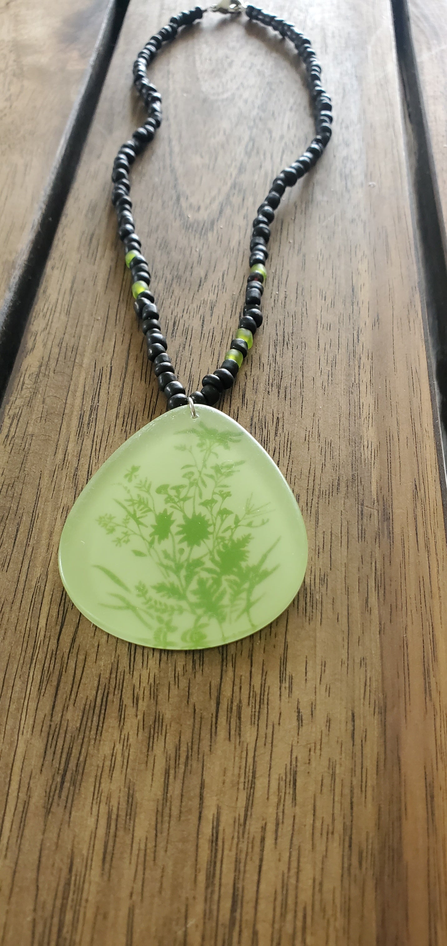 Black & Green Botanical Beaded Necklace
