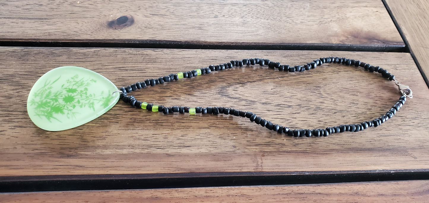 Black & Green Botanical Beaded Necklace