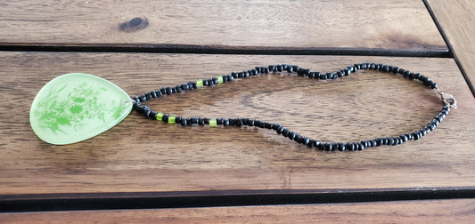 Black & Green Botanical Beaded Necklace