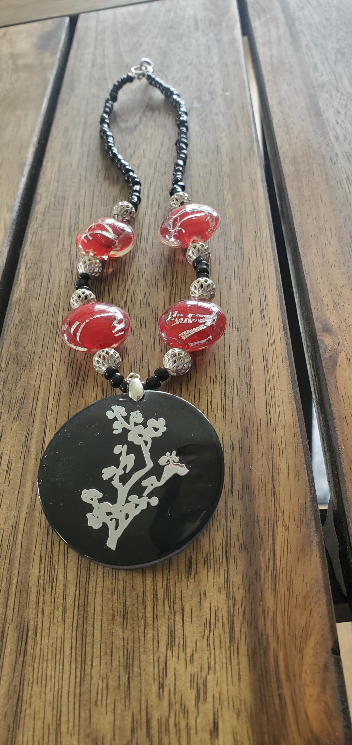 Red & Black Asian Inspired Beaded Necklace