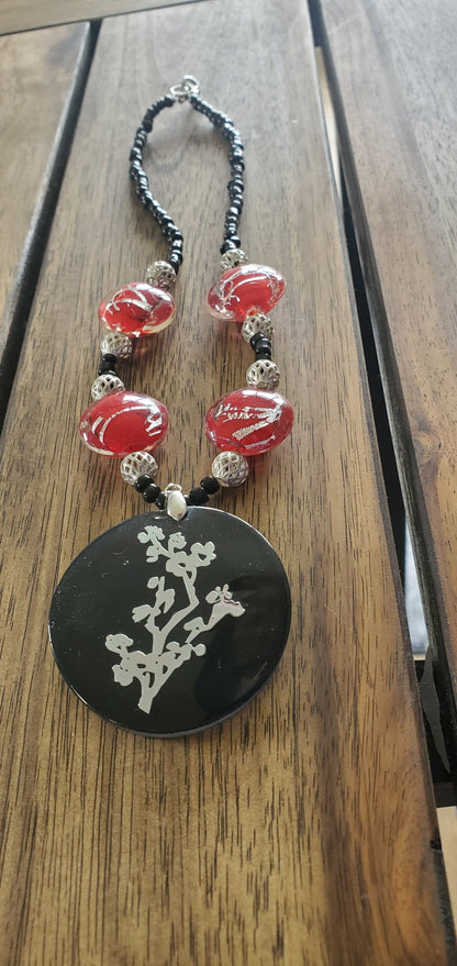 Red & Black Asian Inspired Beaded Necklace