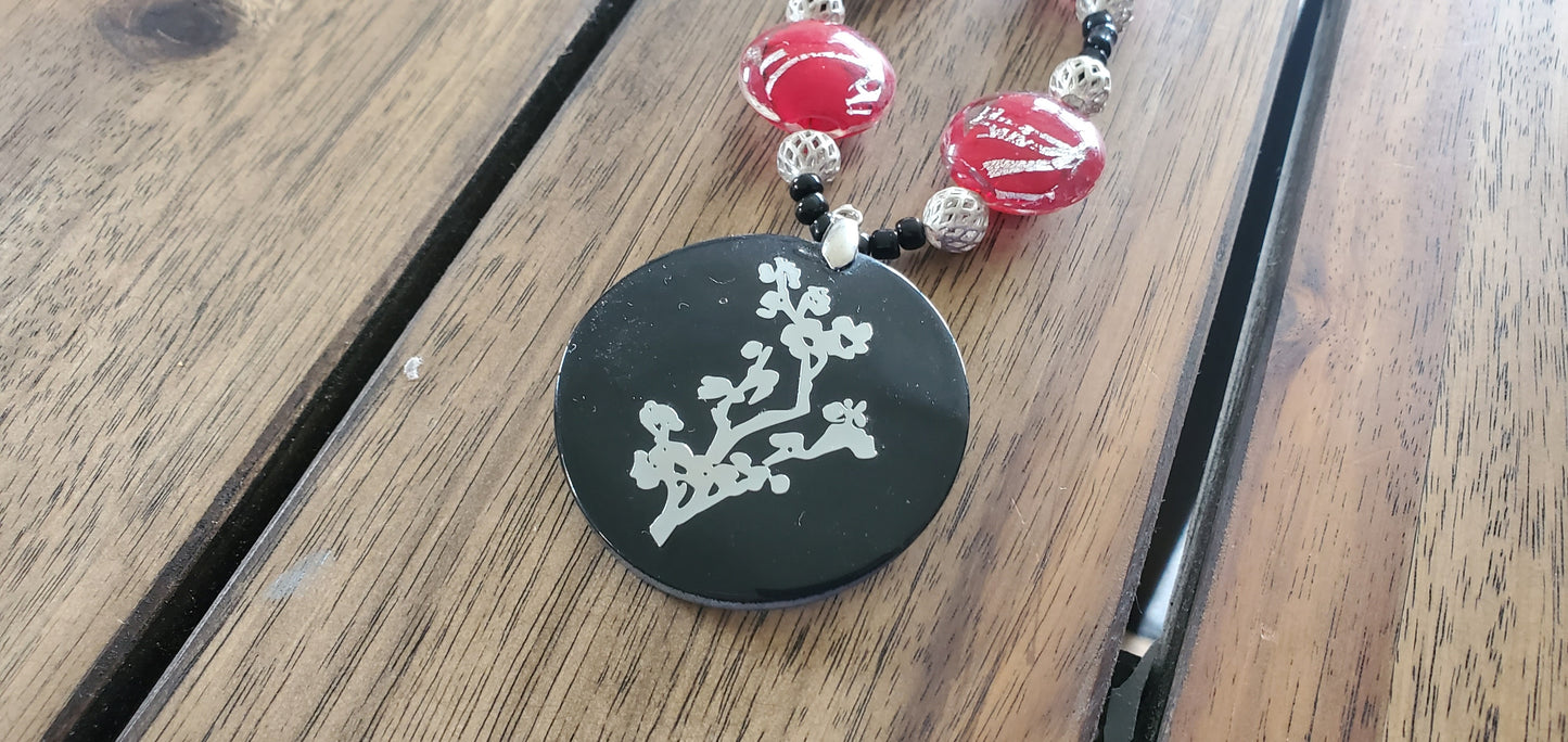 Red & Black Asian Inspired Beaded Necklace