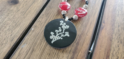 Red & Black Asian Inspired Beaded Necklace