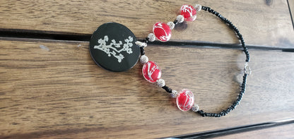 Red & Black Asian Inspired Beaded Necklace