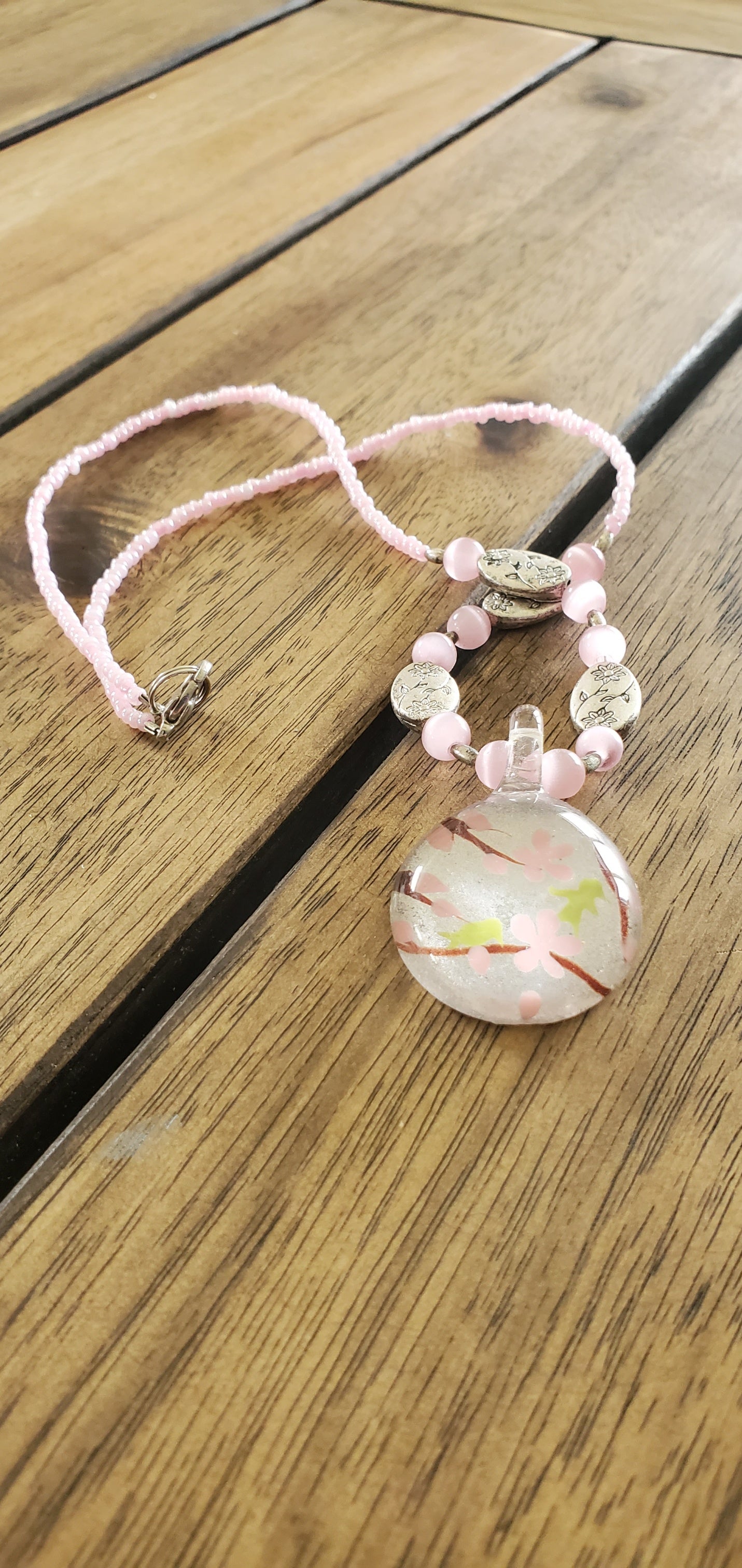Pink Botanical Beaded Necklace