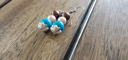 Blue, Ivory, & Peach Glass Bead Trio - Necklace, Bracelet & Earrings