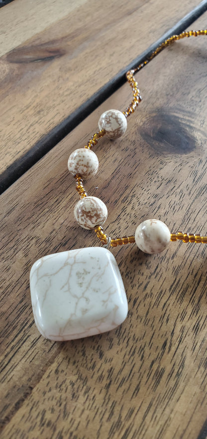Brown Stone and Glass Bead Necklace