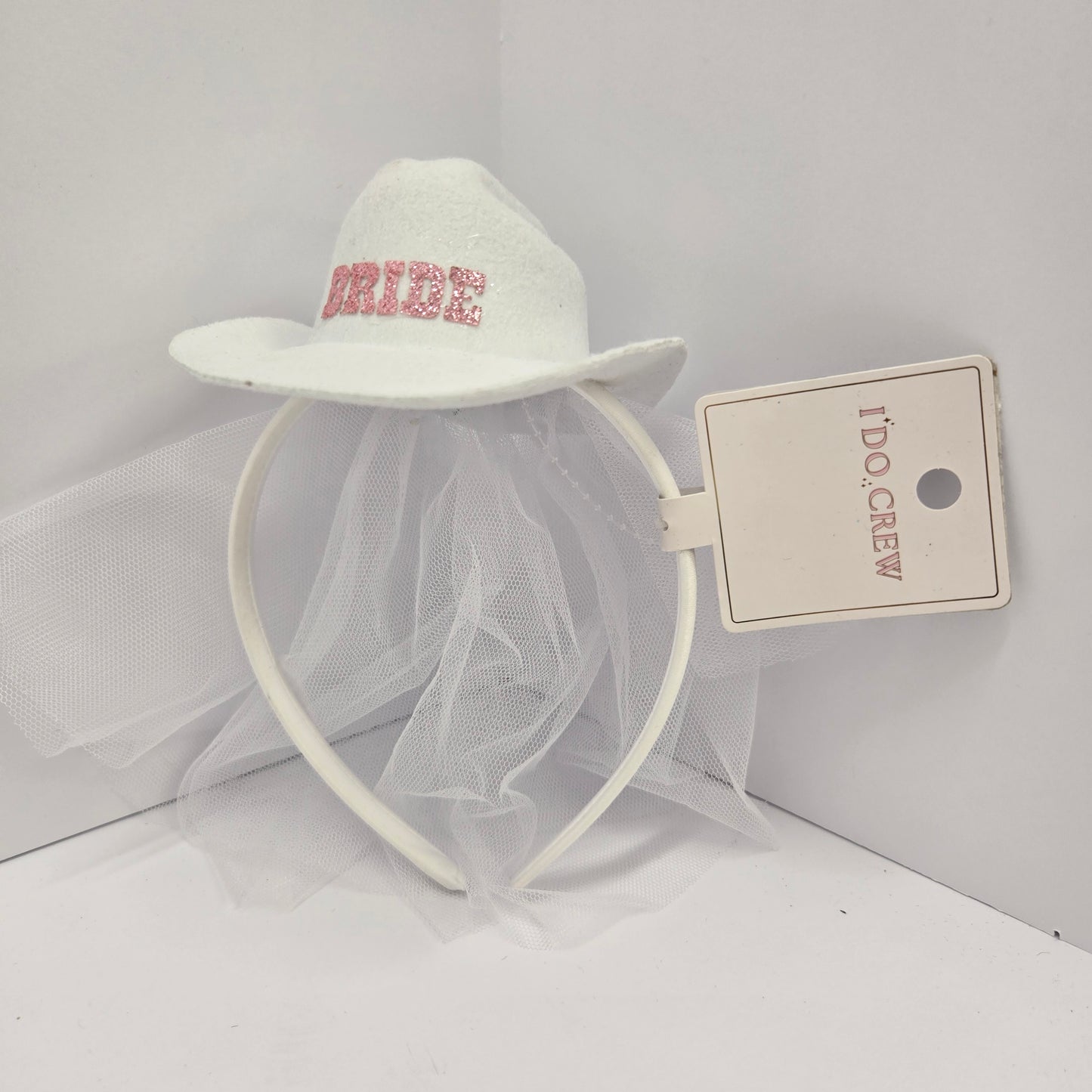 I Do Crew Bride Mini Cowboy Hat With Veil Headband