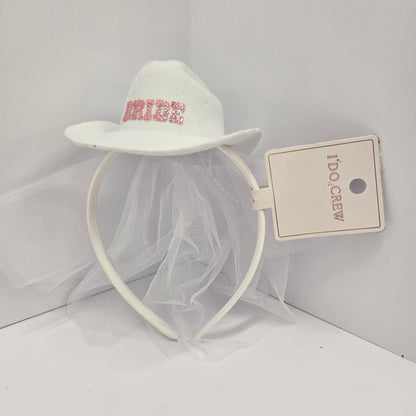 I Do Crew Bride Mini Cowboy Hat With Veil Headband