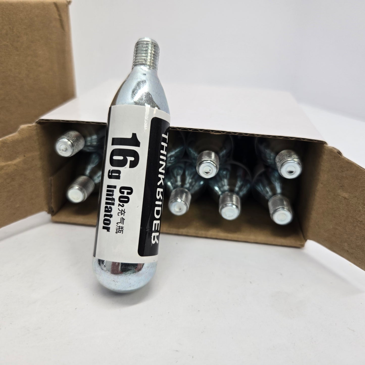 ThinkRider Kit; 16g Threaded 10pk CO2 Cartridges, with CO2 Bike Tire Inflator adaptor, for Bike, bicycle, tricycle tires