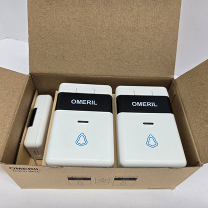 Omeril WD721-WH Wireless Door Bell Kit With 2 Receivers 1000ft Range, White