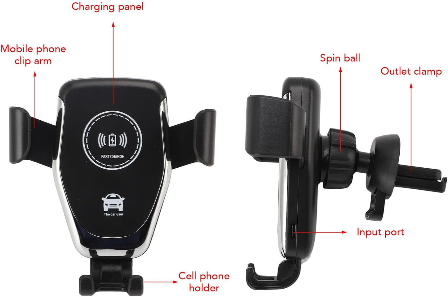 Gloglow 15W Wireless Car Charger Mount, 360 Degree Rotating Phone Holder