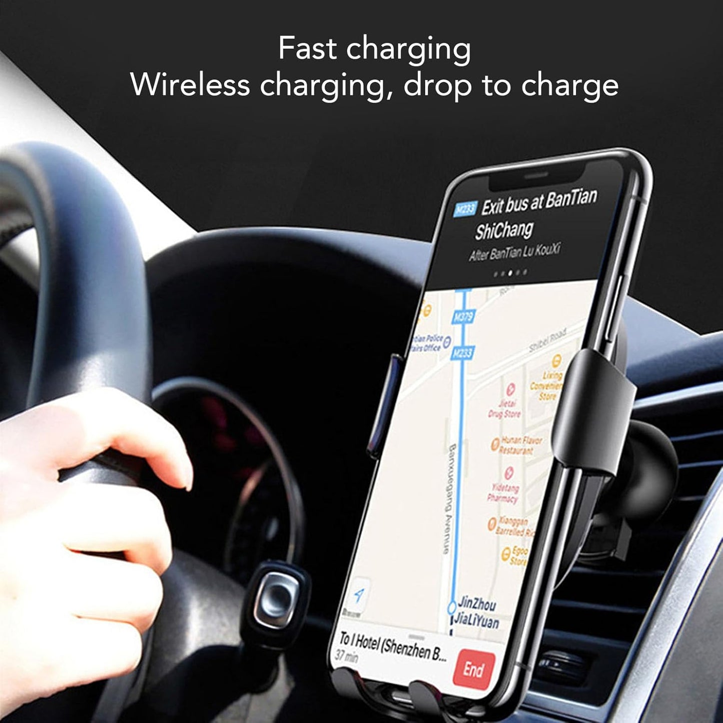 Gloglow 15W Wireless Car Charger Mount, 360 Degree Rotating Phone Holder