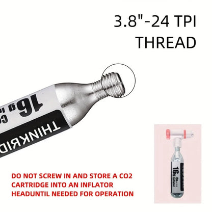 ThinkRider Kit; 16g Threaded 10pk CO2 Cartridges, with CO2 Bike Tire Inflator adaptor, for Bike, bicycle, tricycle tires
